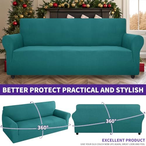 ZNSAYOTX Super Stretch Couch Cover (72"-92") Universal Sofa Covers with Elastic Bottom, Dog Cat Pets Friendly Washable Furniture Protector Fitted Sofa Slipcovers Stay in Place (Peacock Teal, Sofa)