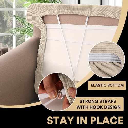 PrinceDeco Stretch T Cushion Sofa Slipcovers 3 Piece,Pets Friendly,Natural