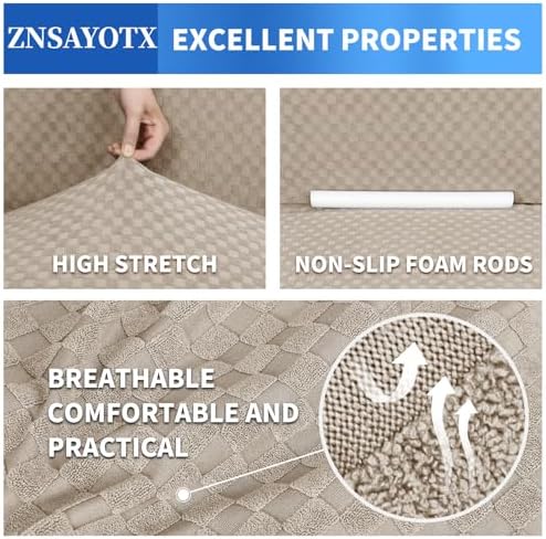 ZNSAYOTX 1 Piece Jacquard Couch Covers for 3 Cushion Couch Living Room High Stretch Sofa Cover Pets Dogs Friendly Anti Slip Thickened Slipcovers Furniture Protector (Sofa, Khaki)