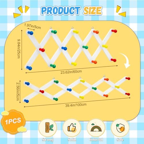 Suzile Kids Coat Rack Wall Mount Expandable Accordion, Bright Color