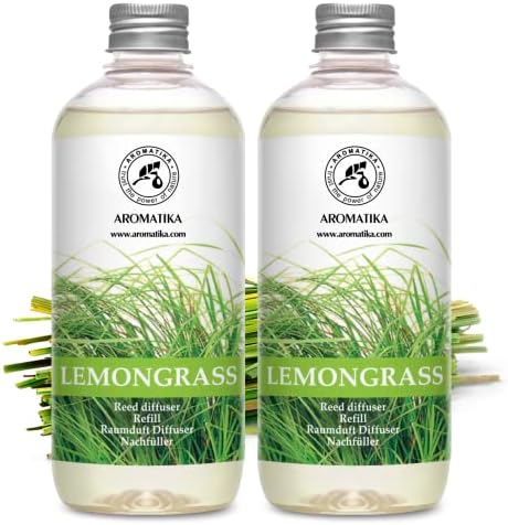 Lemongrass Diffuser Refill 34 Fl Oz (2x17 Fl Oz) - Fresh & Long Lasting Fragrance - Refill with Natural Essential Lemongrass Oil - for Aromatherapy - Spa - Home