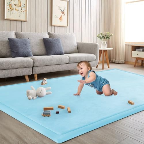 Baby Play Mat for Floor Nursery Muscle Mat Area Rug Playroom Rug 59x79" Elastic Foam 1.3" Thick Crawling Mat for Babies,Toddlers(Ice Blue)