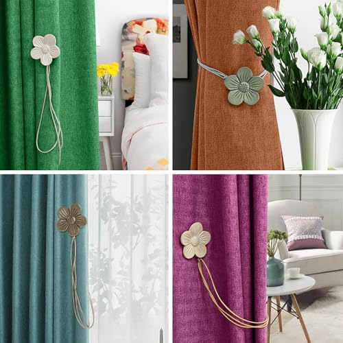 Lewondr Magnetic Curtain Tiebacks, Flower Vintage Curtain Holdbacks, Coffee