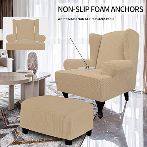 Easy-Going Stretch Large Wingback Chair Sofa Slipcover Sand
