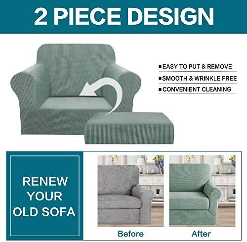 Turquoize 2 Piece Chair Covers Chair Slipcovers For Living Room Armchair Sofa Covers Chair Couch Cover with Arms Washable Furniture Protector for Chairs Feature Thick Jacquard Fabric (Chair,Dark Cyan)