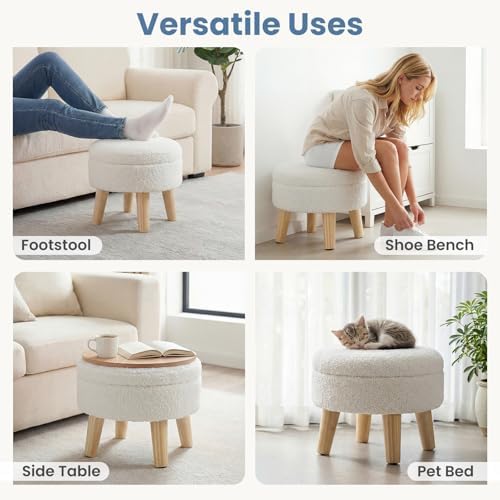 DUMOS Small Storage Ottoman Foot Stool, Round Foot Rest for Living Room
