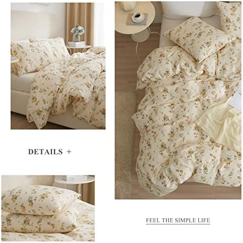 Flower Duvet Cover Set 100% Cotton Twin(68"x86"),Yellow Floral