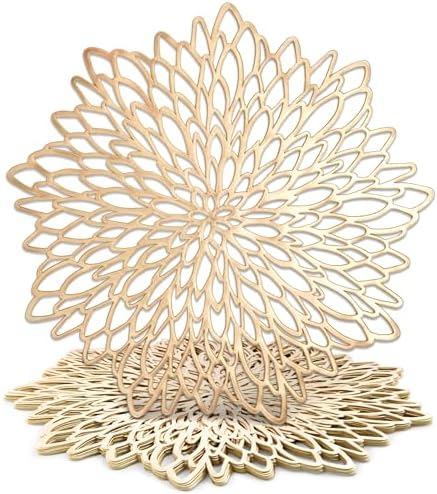 Juvale 10 Pack Gold Vinyl Placemats - 14.4" x 14.4" Round Table Mats and Plate Chargers with Leaf Design for Elegant Table Decor and Protection - Stylish Charger Plates for Events and Wedding Parties