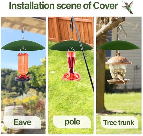 13" Bird Feeder Rain Cover,Bird House Dome,Hummingbird Feeder Guard, Proof for Shepherd's Hook Outdoors,Smart Birds Feeder's Umbrella(Green), 3Pack