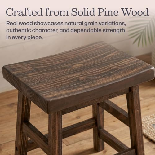 Alaterre Furniture Pomona Solid Wood Bar Stool, Rustic Brown, 20”