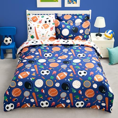 Joiedomi Kids Comforter Set Bedding Set for Boys Girls Super Soft Microfiber Bed in a Bag with Comforter Sheets Pillowcase Sham, Blue Ball Sports, Full