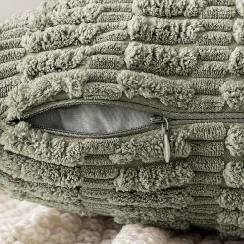 MIULEE Corduroy Decorative Throw Pillow Covers 20x20 Light Olive Pack of 2