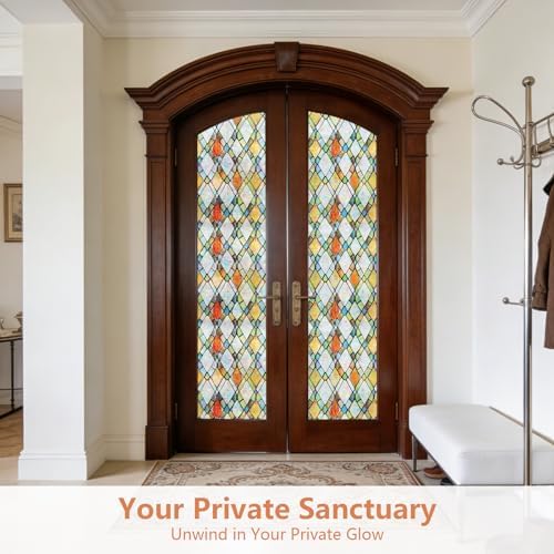 LEMON CLOUD Window Privacy Film, Stained Glass Window Cling,11.8″ x 78.7″