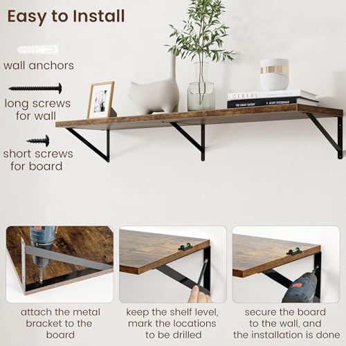 Axeman 12 Inch Deep Floating Shelves for Wall - 48 Inch Wide x 12 Inch Deep Wall Shelves Set of 2 - Rustic Wood Floating Shelves for Living Room