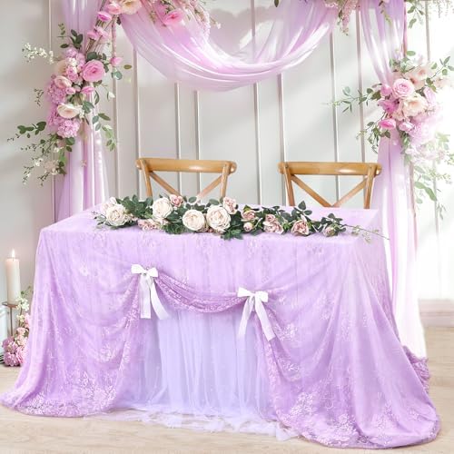 Lace Tablecloth Chic Table Fabric 60x120 Inch for Farmhouse Rustic Wedding