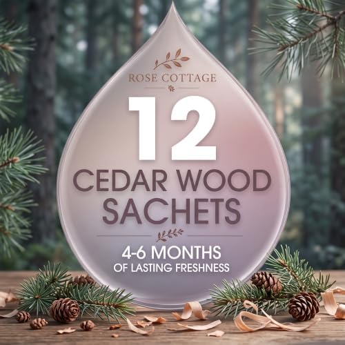 ROSE COTTAGE Large 12 Packs Cedar Wood Hanging Closet Deodorizer Air Freshener Long Lasting Scented Sachets Smell Goods for House