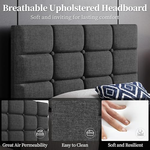 Yaheetech Twin Size Upholstered Tufted Bed Frame with Headboard