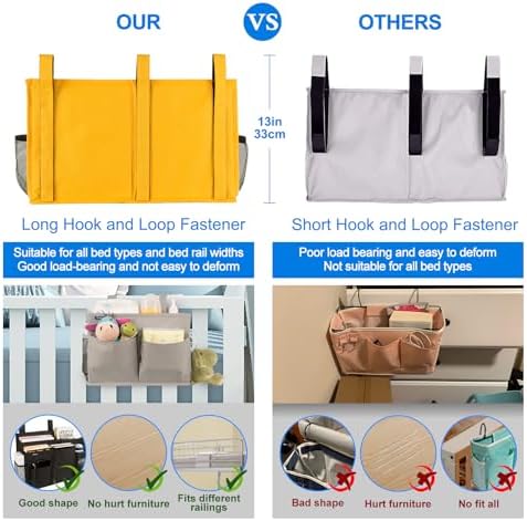 Surblue Caddy Hanging Organizer Bedside Storage Bag for Bunk and Hospital Beds, Yellow, L