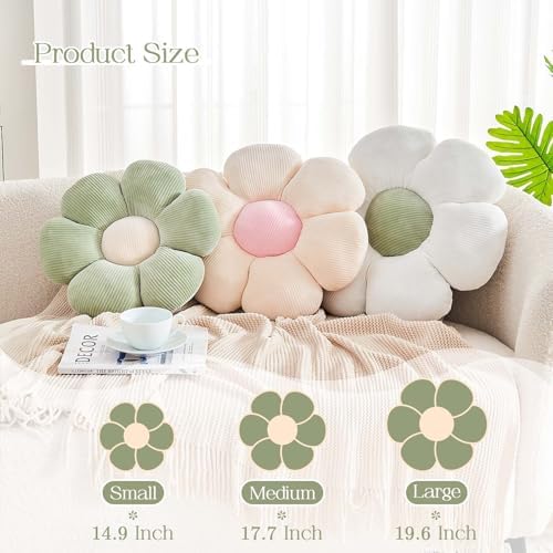 Kcvvcr White Flower Pillow, 19.6" Cute Flower Shaped Floor Pillow, Aesthetic Floral Plush Daisy Decorative Throw Pillows for Bed Sofa Couch