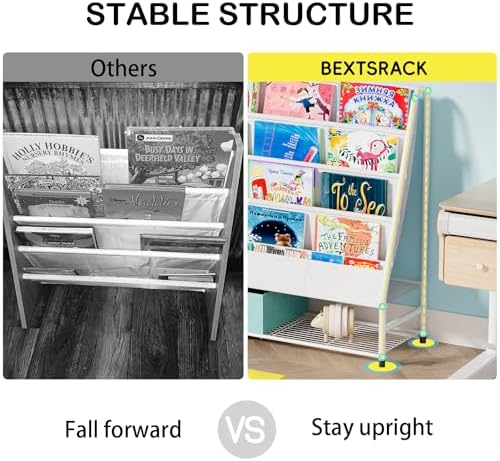 Kids Bookshelf - 4-Tier Sling Bookcase for Kids Room, Metal Nursery Book Shelf, Small Book Shelf and Toy Storage for Children, Idea Gift for Boys and Girls
