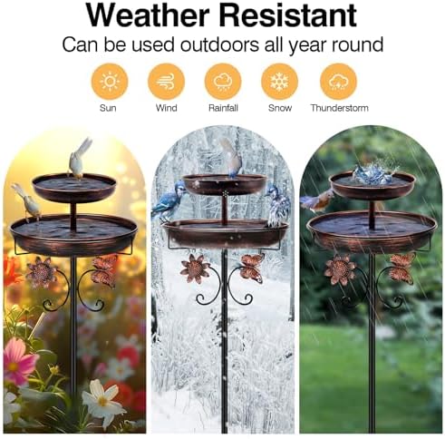 Daoeny Bird Bath for Outside, 42In Vintage Freestanding Birdbaths for Outdoors, Double Metal Bird Bath Feeder Bowls for Garden Patio Yard Lawn Decor, Upgraded 5-Pronged Base (Antique Bronze)