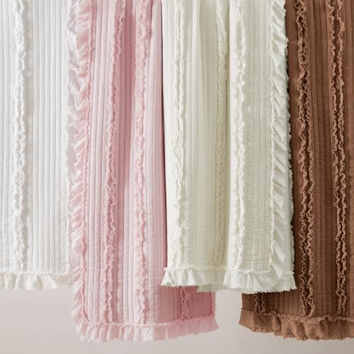 Ultra Soft Pre-Washed Warm Quilted Throw Blanket, Orange Brown Ruffle Fringed Boho Decorative Throw, Stone Washed Chic Rustic Blanket for Sofa Couch Bed Chair, 50"x 60"