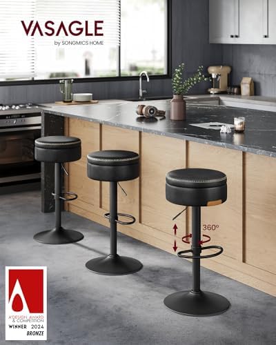 VASAGLE 360° Swivel Bar Stools Set of 3, Height Adjustable, with Storage
