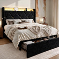 SHA CERLIN Full Size Bed Frame with Storage Drawer & LED Lights, Black