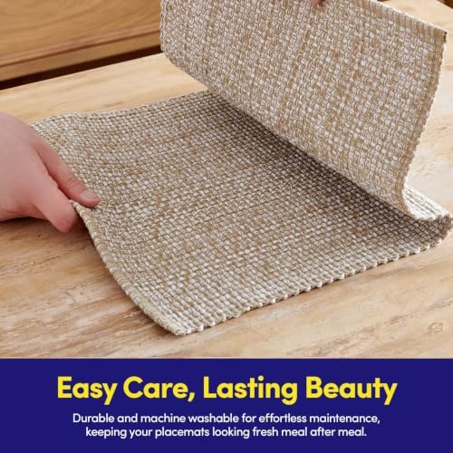 Sweet Home Collection 100% Cotton Placemats for Dining Room Rectangle Two Tone Woven Fabric 13" x 19" Soft Durable Table Mat Set, Set of 4, Taupe