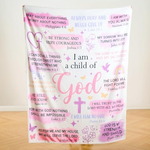 Christian Gifts for Women – “I Am a Child of God” Scripture Blanket with Bible Verses, Soft Fleece Religious Throw, Inspirational Faith Gift for Girls & Teens, Baptism, Birthday