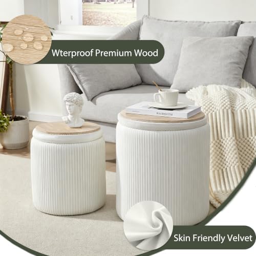 Royal Windsor Round Ottoman with Storage Set of 2, Storage Vanity Stool