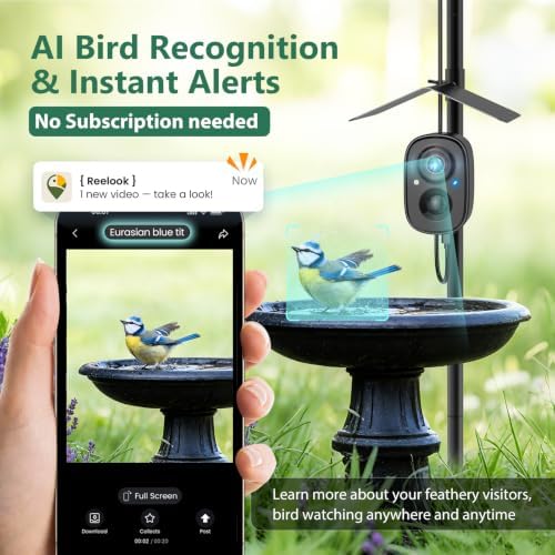 Smart Bird Camera Solar Powered with Pole for Feeder/Bath Birdwatching