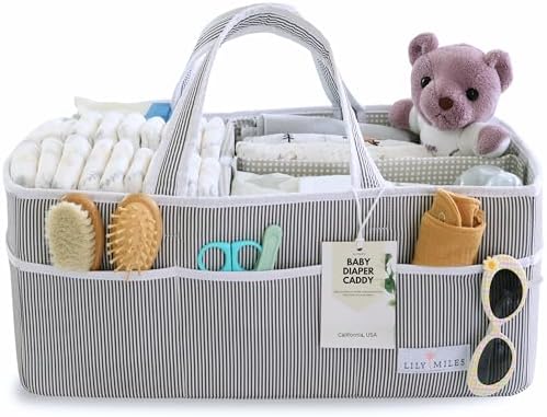 Baby Diaper Caddy - Organizer Tote Bag for Infant Boy or Girl - Baby Shower Basket - Nursery Must Haves - Registry Favorites - Newborn Caddie Car - Gray/Gray, Extra Large