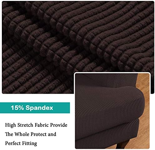 Turquoize Wingback Chair Covers 2 Piece Wing Chair Slipcover Stretch Slipcovers for Wingback Chairs Wing Chair Cover Spandex Jacquard Fabric with Elastic Bottom Non-Slip Furniture Cover, Brown