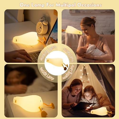 Duck Night Light LED, Lying Flat Silicone Duck Lamp, 3-Level Dimmable Cute Night Light, Rechargeable Touch Bedside Lamp, Nursery Baby Kids Room Decor, Breastfeeding Toddler Light