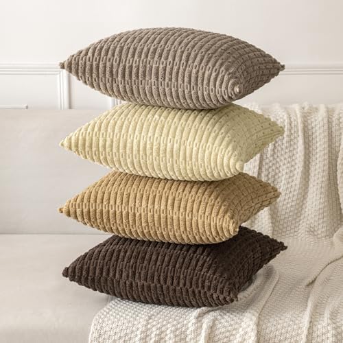 MIULEE Euro Sham Corduroy Decorative Throw Pillow Covers 24x24 Beige