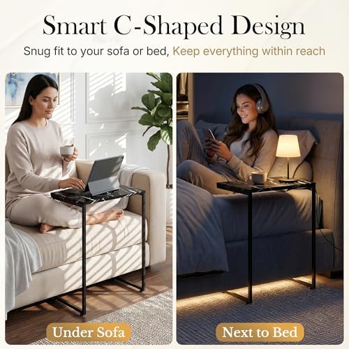 SUPER DEAL Nesting Tables Set of 3, Industrial C Shaped End Table Stackable Coffee Table Heavy Duty Metal Frame for Small Space, Living Room, Bedroom, Side Table Tray for Laptop Snack, Black