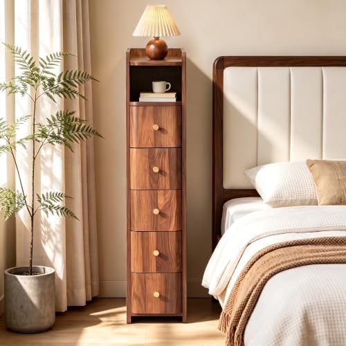 FurSch 37”H Tall 7.87”W Narrow Nightstand with 5 Drawers for lofted Dorm