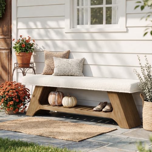 Tribesigns 55" Solid Wood Bench with Cushion, Upholstered Entryway Bench