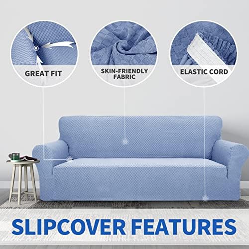 ZNSAYOTX 1 Piece Jacquard Couch Covers for 3 Cushion Couch Living Room High Stretch Sofa Cover Pets Dogs Friendly Anti Slip Thickened Slipcovers Furniture Protector (Large, Light Blue)
