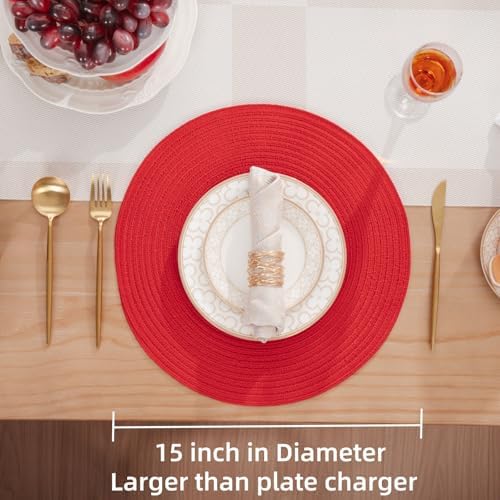 SHACOS Red Round Braided Placemats Set of 4 Washable Fabric Place Mats
