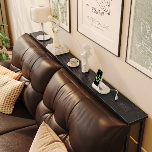 Huuger 63 Inch Console Table, Skinny Sofa Table with Charging Station