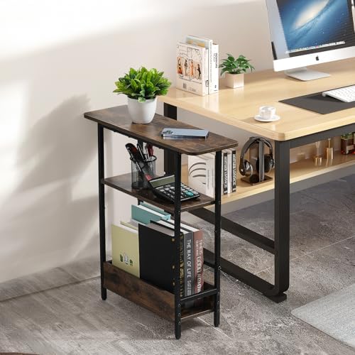Narrow Side Table for Small Spaces, 3-Tier End Table with Storage Shelf