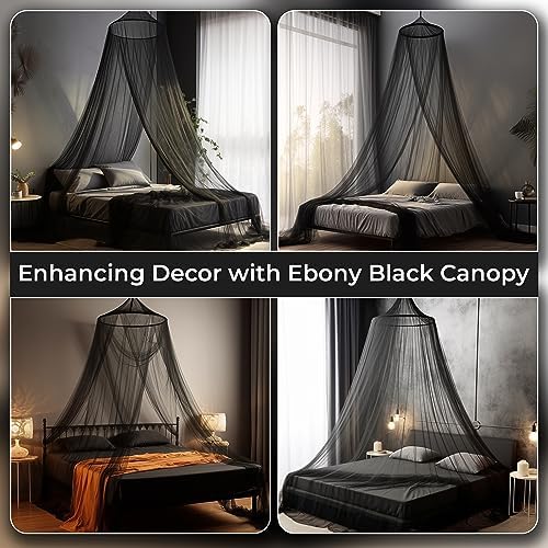 Bollepo Bed Canopy for Adults, Black Canopy Bed - Canopy for Bed, Netting Room Decor, Ceiling Tent, Canopy for Single, Twin, Full, Queen Size Kids Bed, Fire Retardant Fabric