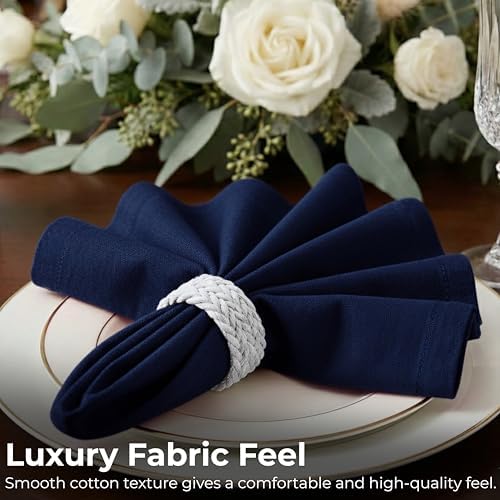 Ramanta Home Navy Cotton Dinner Napkins Set of 12, 18x18 Inch