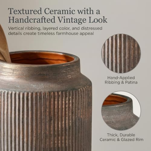 Rustic Utensil Holder, Ceramic Vintage Kitchen Utensil Holder