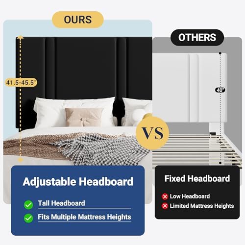 Allewie Full Size Platform Bed Frame with Velvet Upholstered Headboard