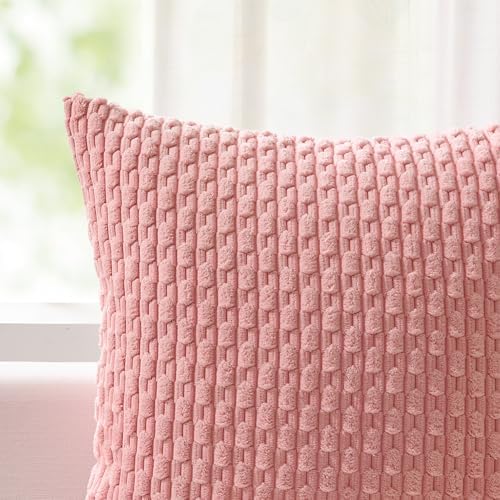 Kevin Textile Soft Corduroy 26x26 Inch Pillow Covers 2 Pack, Dark Pink