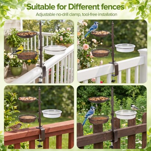 Balcony & Porch Deck Railing Bird Feeder - 3 Tray, Bath Spa, Great for Attracting Wild Bird