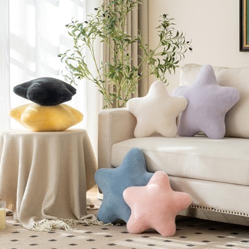 Star Pillow, Decorative Throw Pillow with Plush for Couch, Cute Decor Pillows for Bed, Aesthetic Star Shaped Pillow Fun Cushion for Sofa Living Room (Pink, 19.6 Inches)